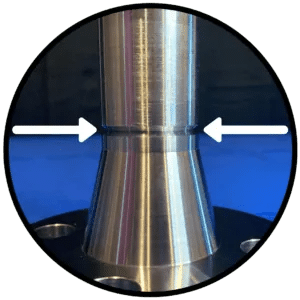 Image showing the shape that allows circulation within the pipe assembly to flow with minimal restriction through the flange.