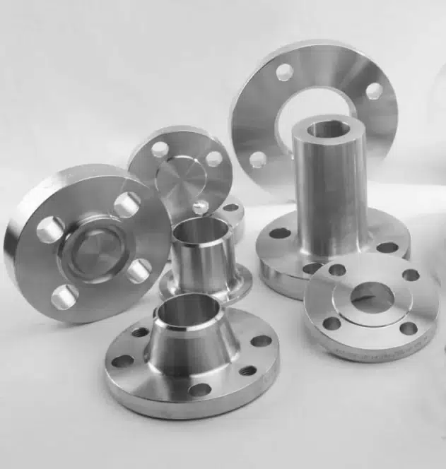 Oil refinery factory featuring industrial flanges