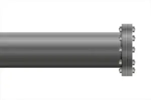 Steel flange connected to a grey pipe showing structural integration under ASME flange materials industrial specifications