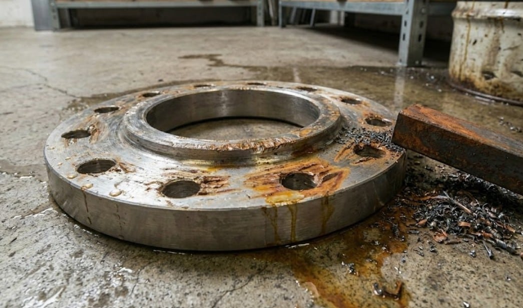 stainless steel flange with rust damage