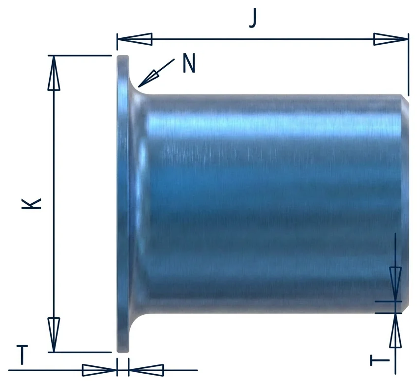 Dimension drawing of a lap joint stub end showing T, K, N, J