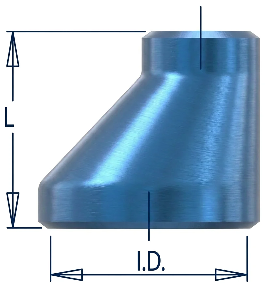 Dimension drawing of a concentric & eccentric reducers showing O.D., I.D., T, L